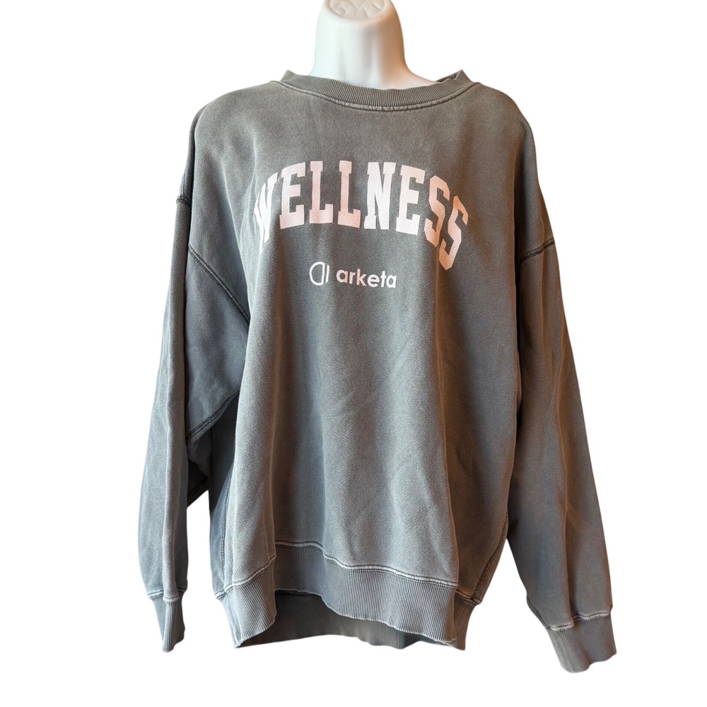 Elwood Wellness Arketa Gray Oversized Crewneck Sweatshirt Size Medium Washed